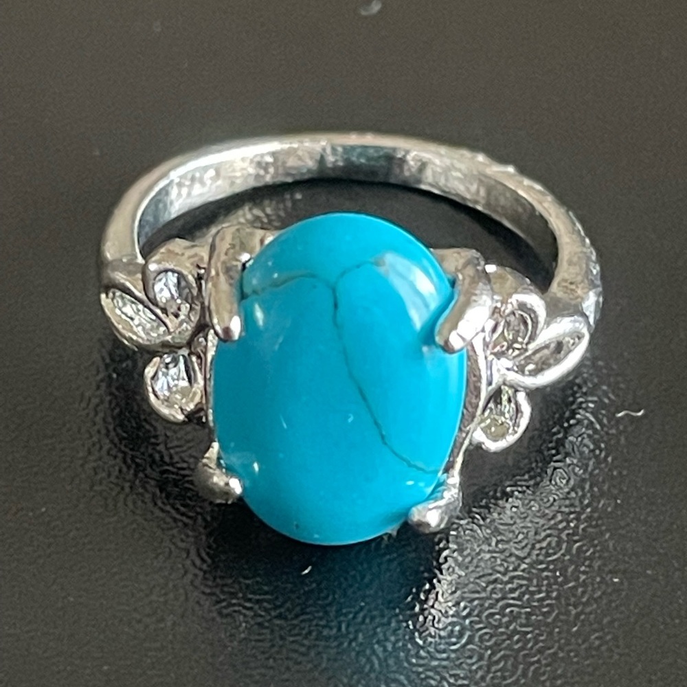 Silver Ring with Turquoise Oval Stone - Women's Fashion Ring